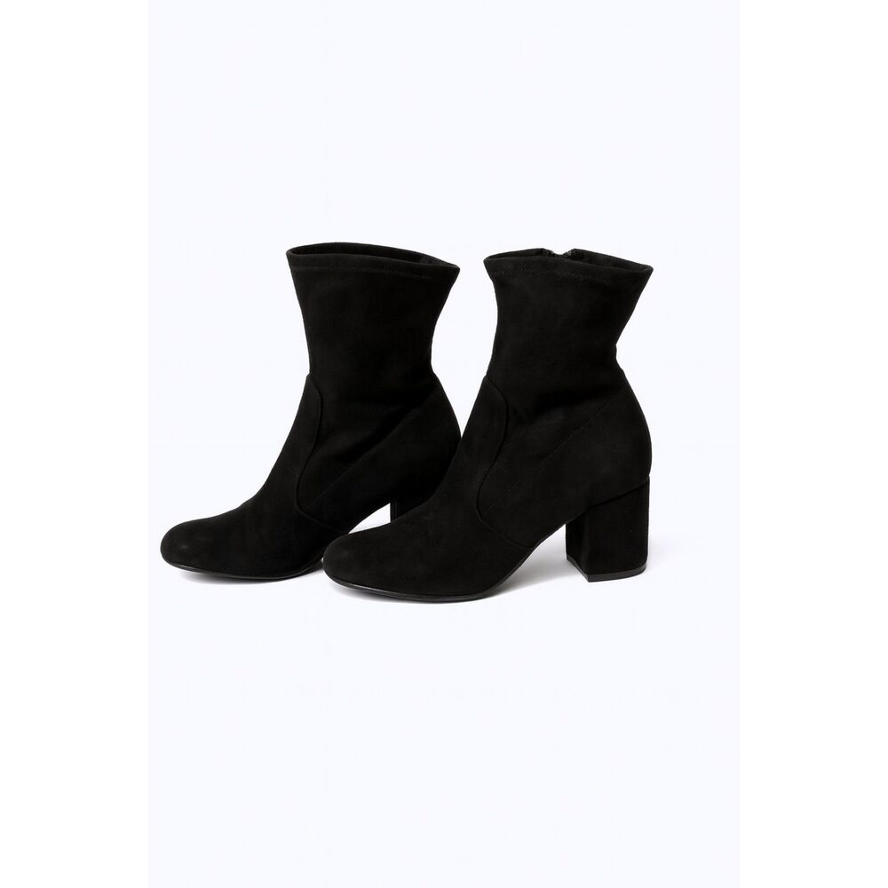 Unisa Black Faux Suede Block Heel Ankle Boots Zip Up Stretch Fit Round Toe 8 M